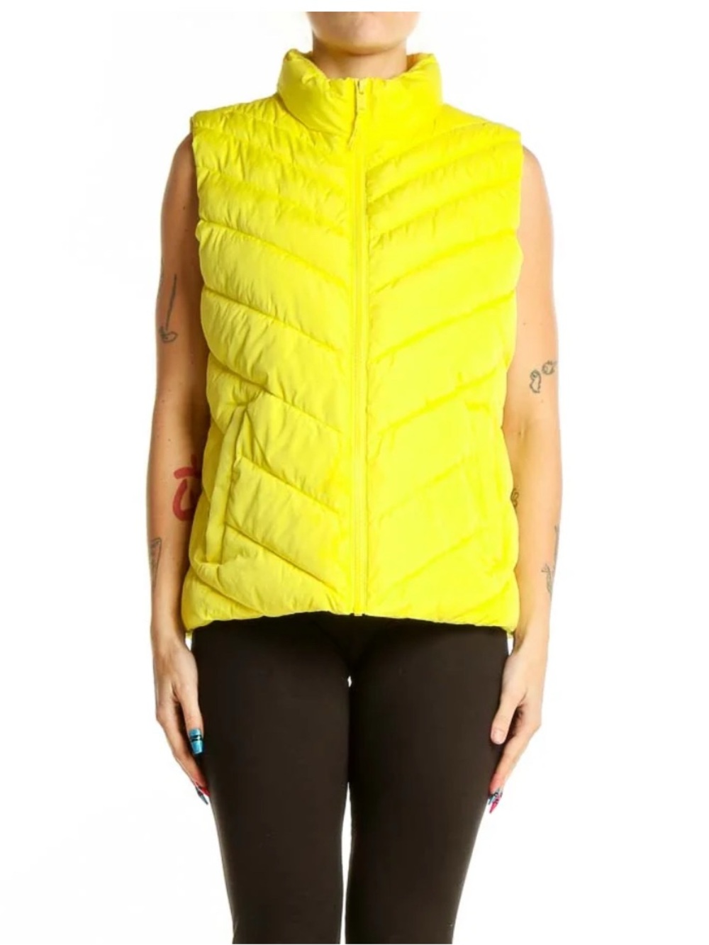 GAP Bright Yellow Puffer Vest - Lightweight Women's Zip Front XS